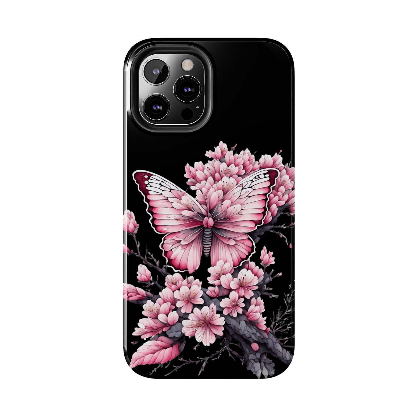 Pink & black floral & butterfly Phone Case- iPhone compatible