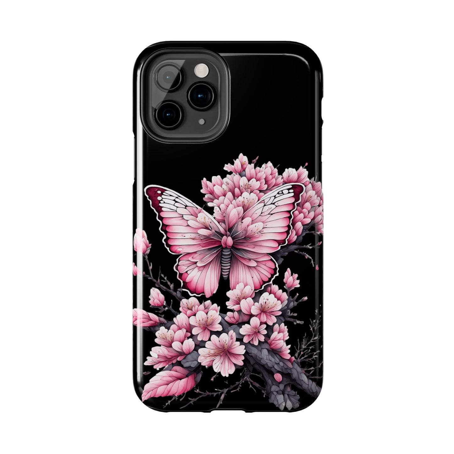 Pink & black floral & butterfly Phone Case- iPhone compatible