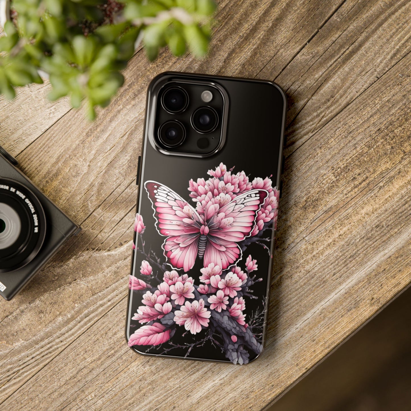 Pink & black floral & butterfly Phone Case- iPhone compatible