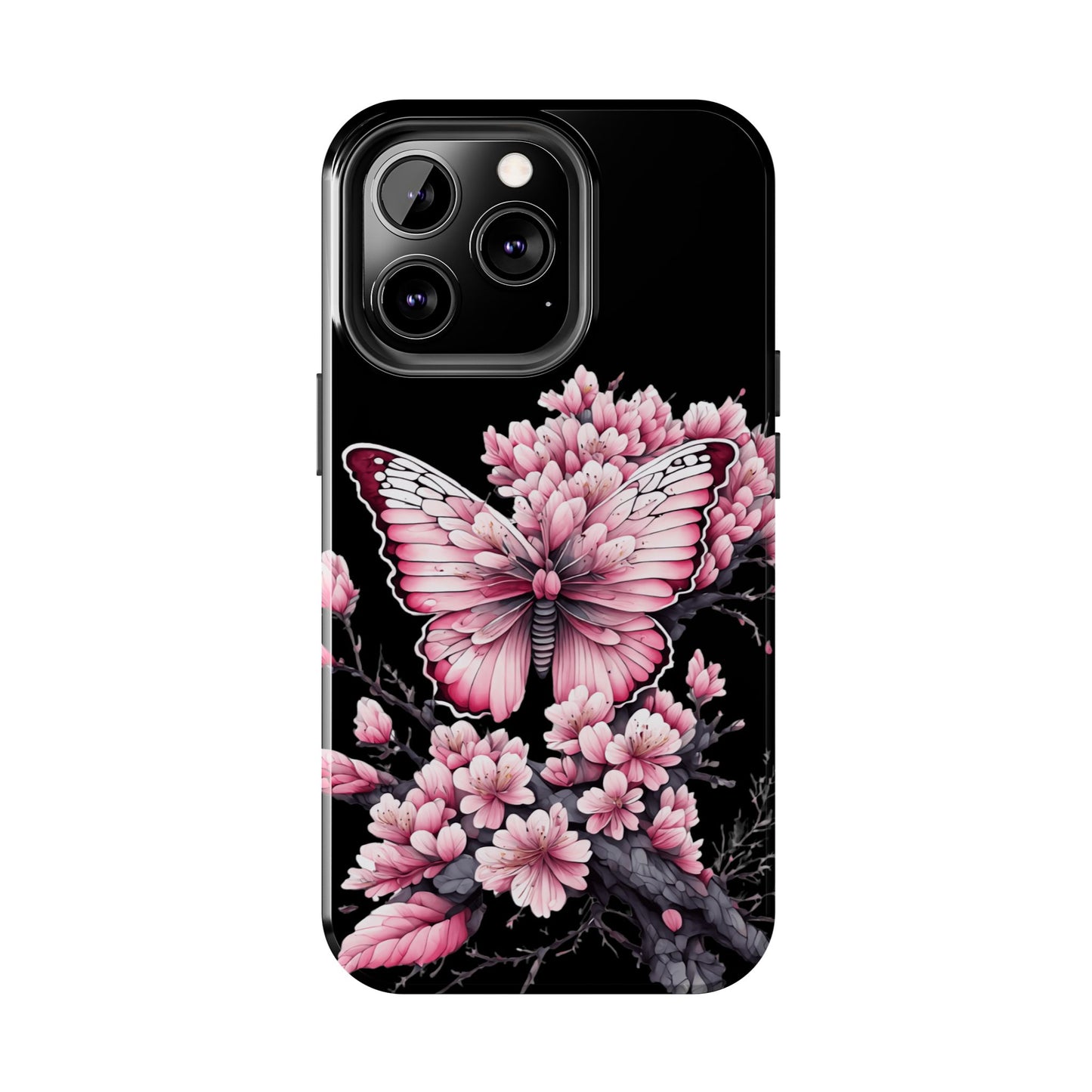 Pink & black floral & butterfly Phone Case- iPhone compatible