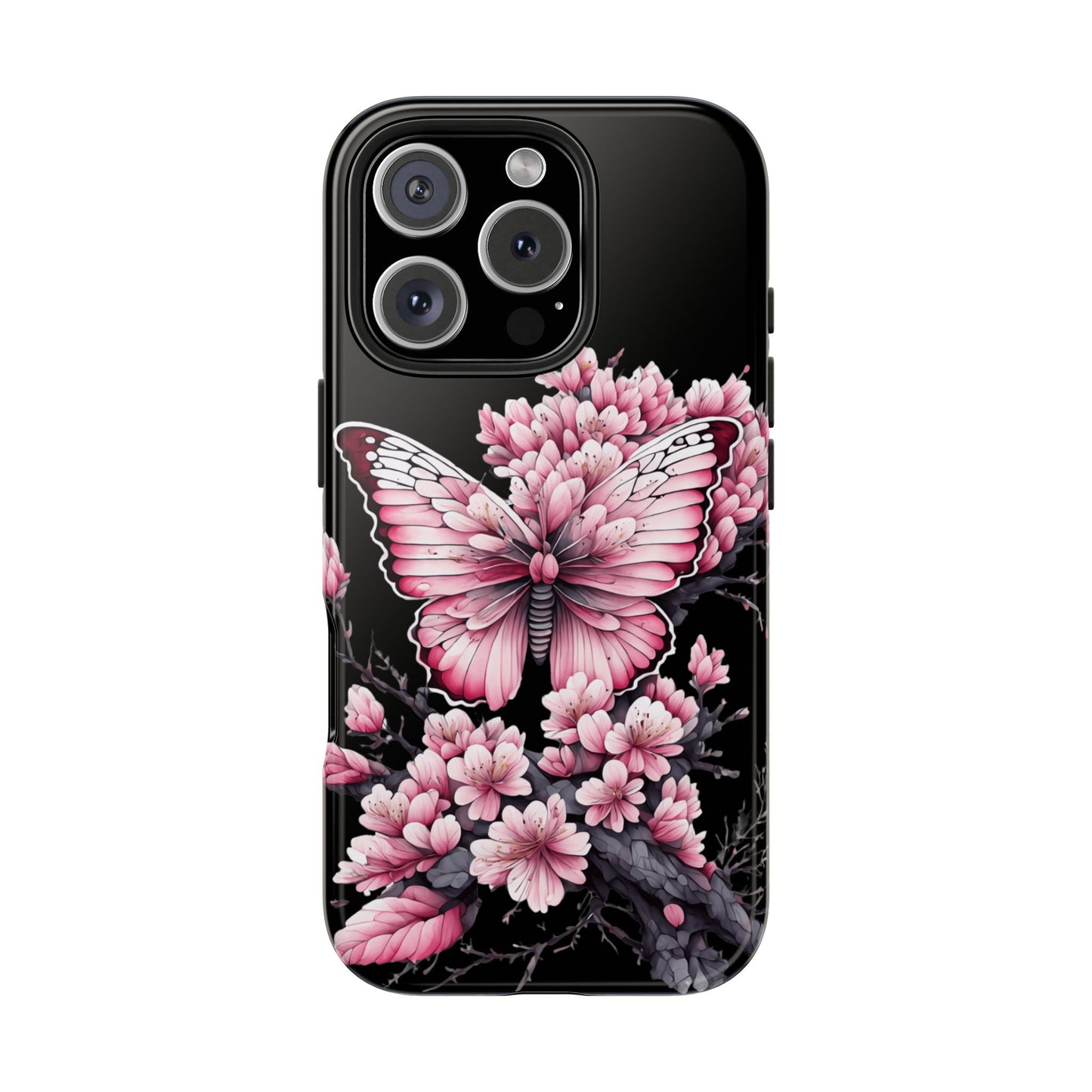 Pink & black floral & butterfly Phone Case- iPhone compatible