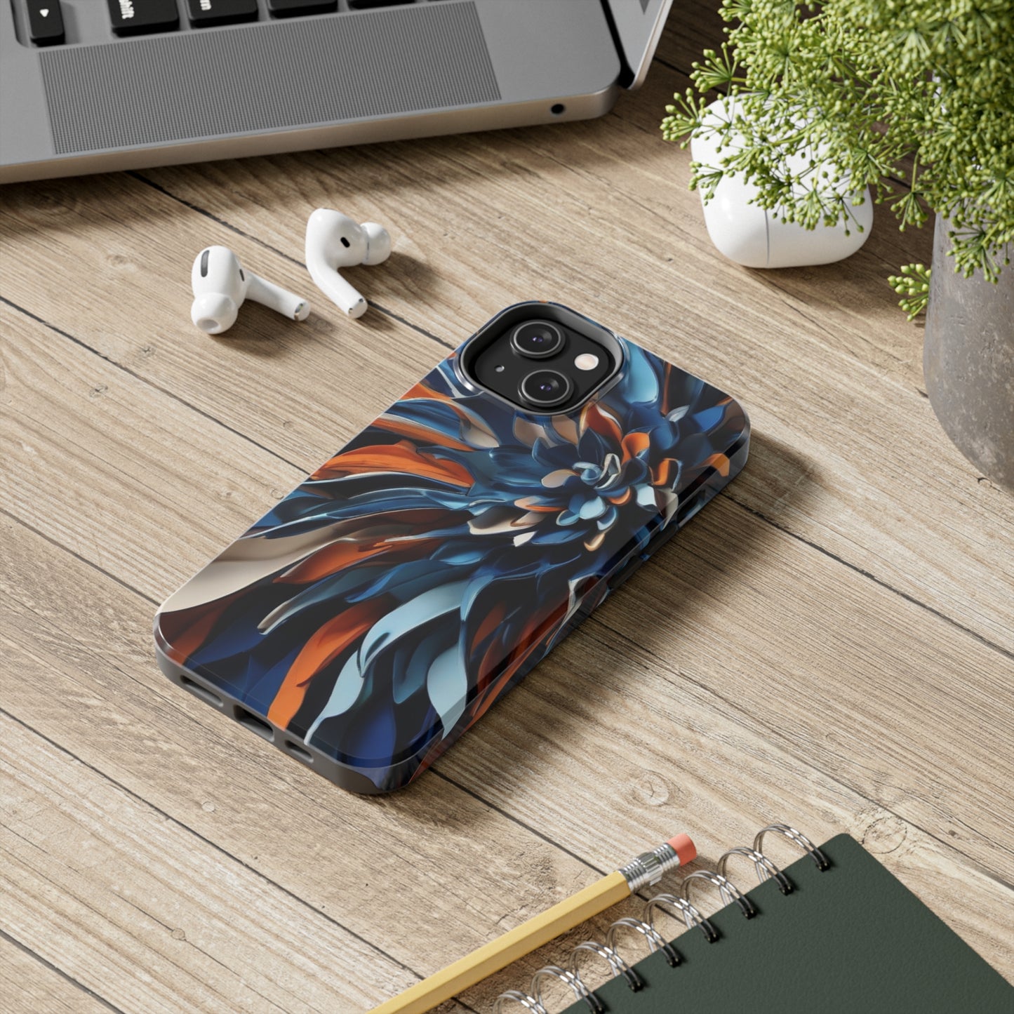 Blue & orange abstract art Tough iPhone Case iphone 14 accessories