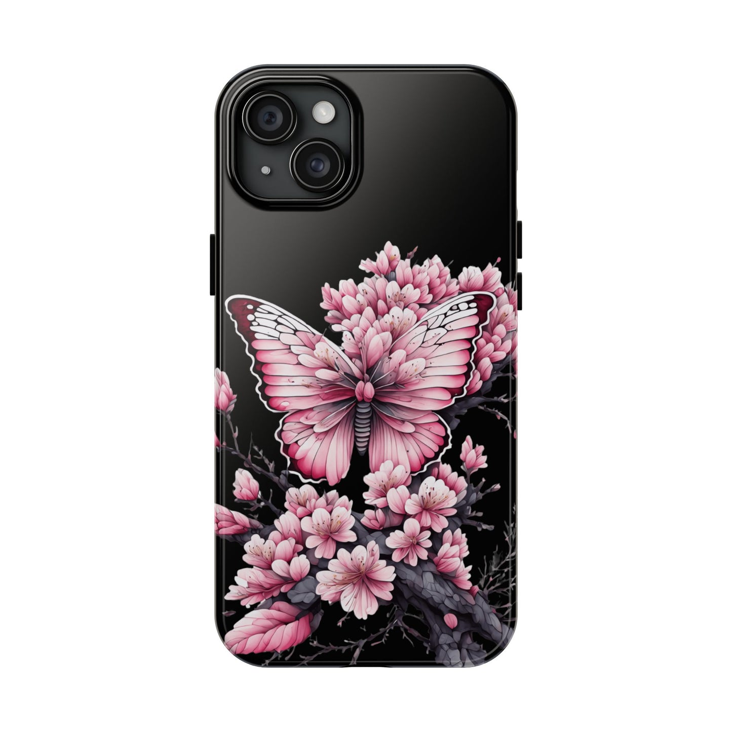 Pink & black floral & butterfly Phone Case- iPhone compatible