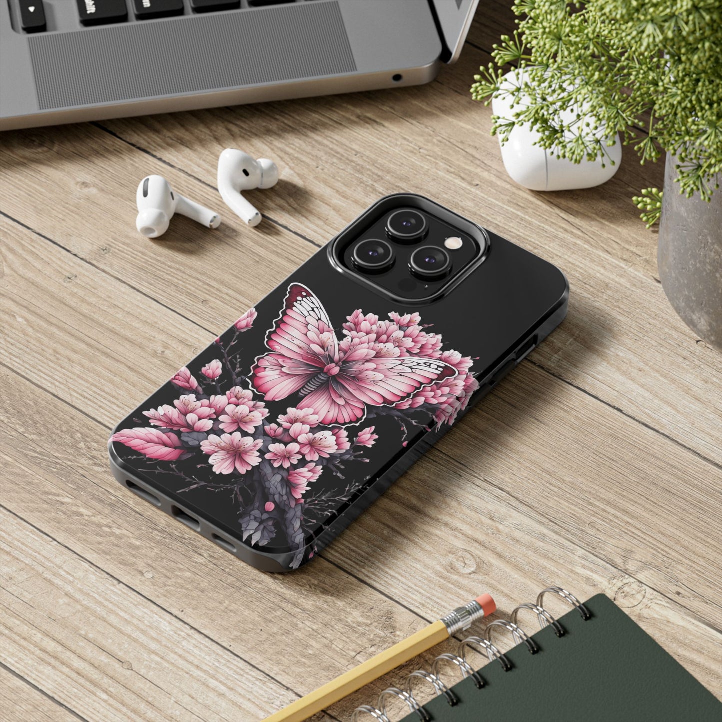 Pink & black floral & butterfly Phone Case- iPhone compatible
