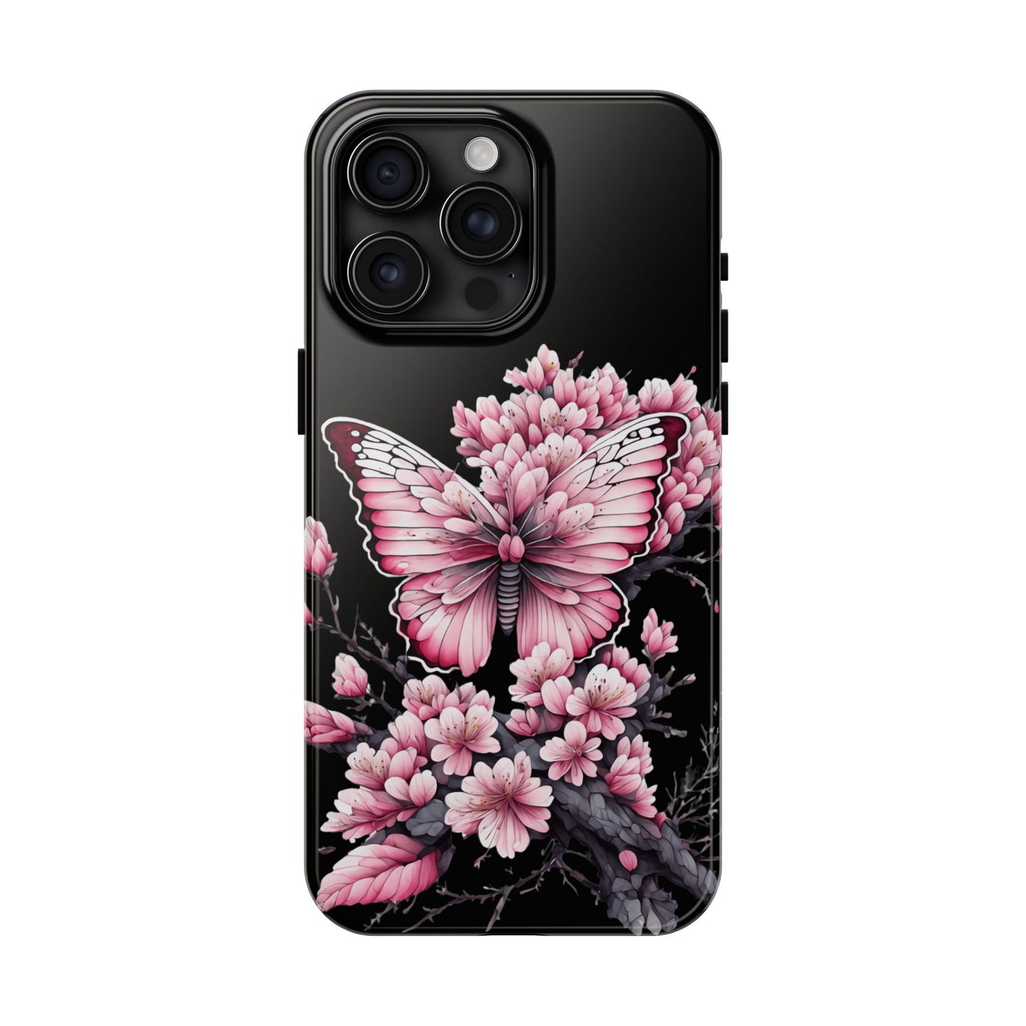 Pink & black floral & butterfly Phone Case- iPhone compatible