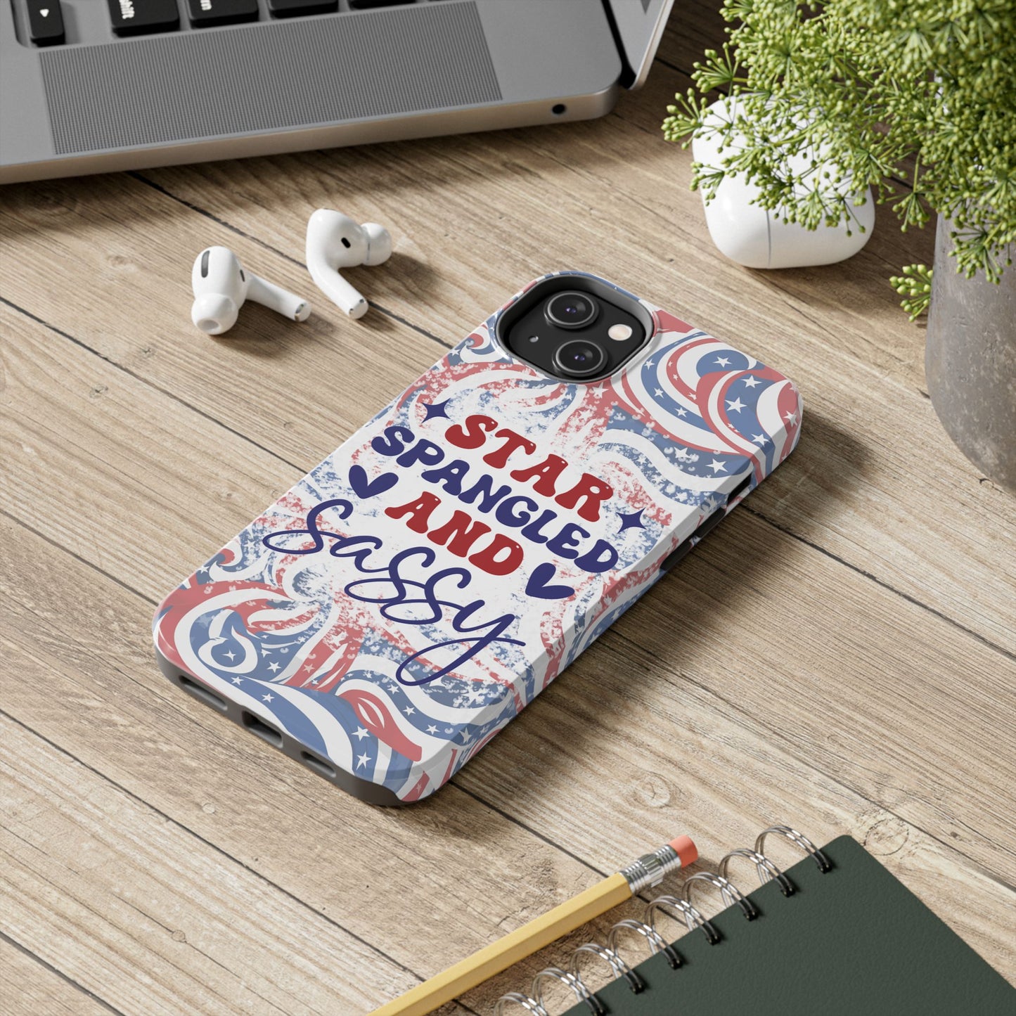 "red white & blue", Star spangled and sassy phone case cover. iPhone compatible models 11-16