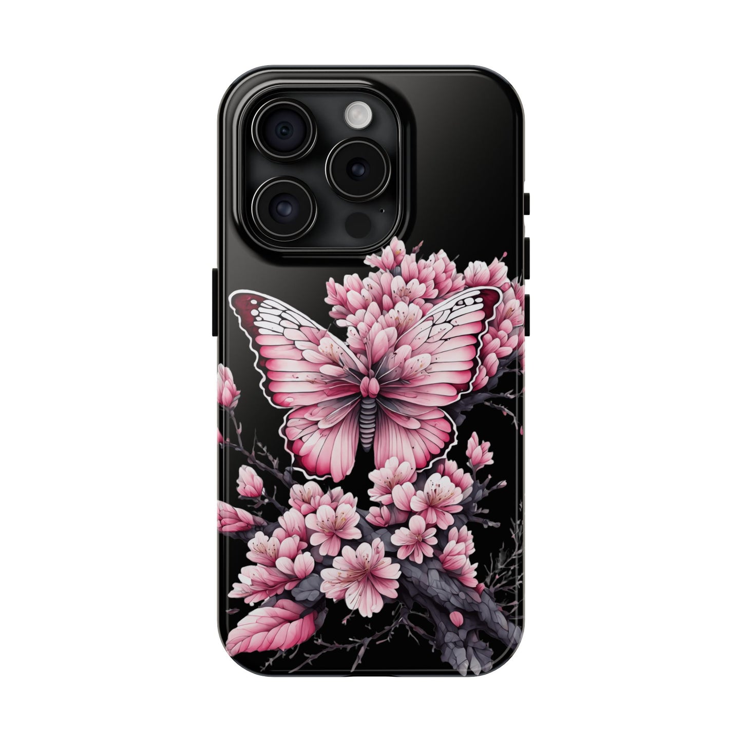 Pink & black floral & butterfly Phone Case- iPhone compatible