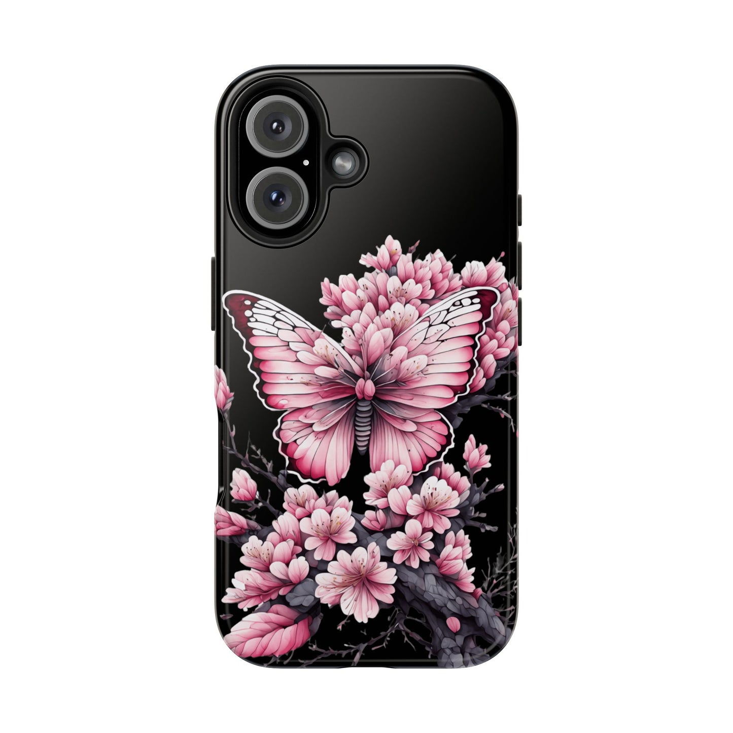 Pink & black floral & butterfly Phone Case- iPhone compatible
