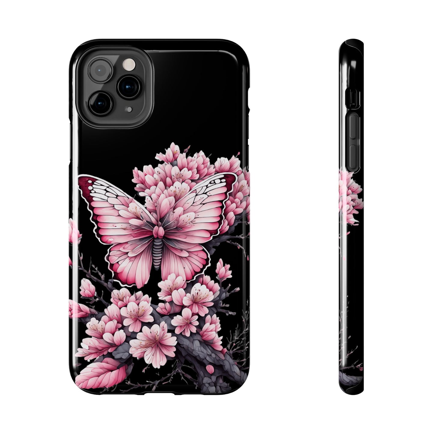 Pink & black floral & butterfly Phone Case- iPhone compatible