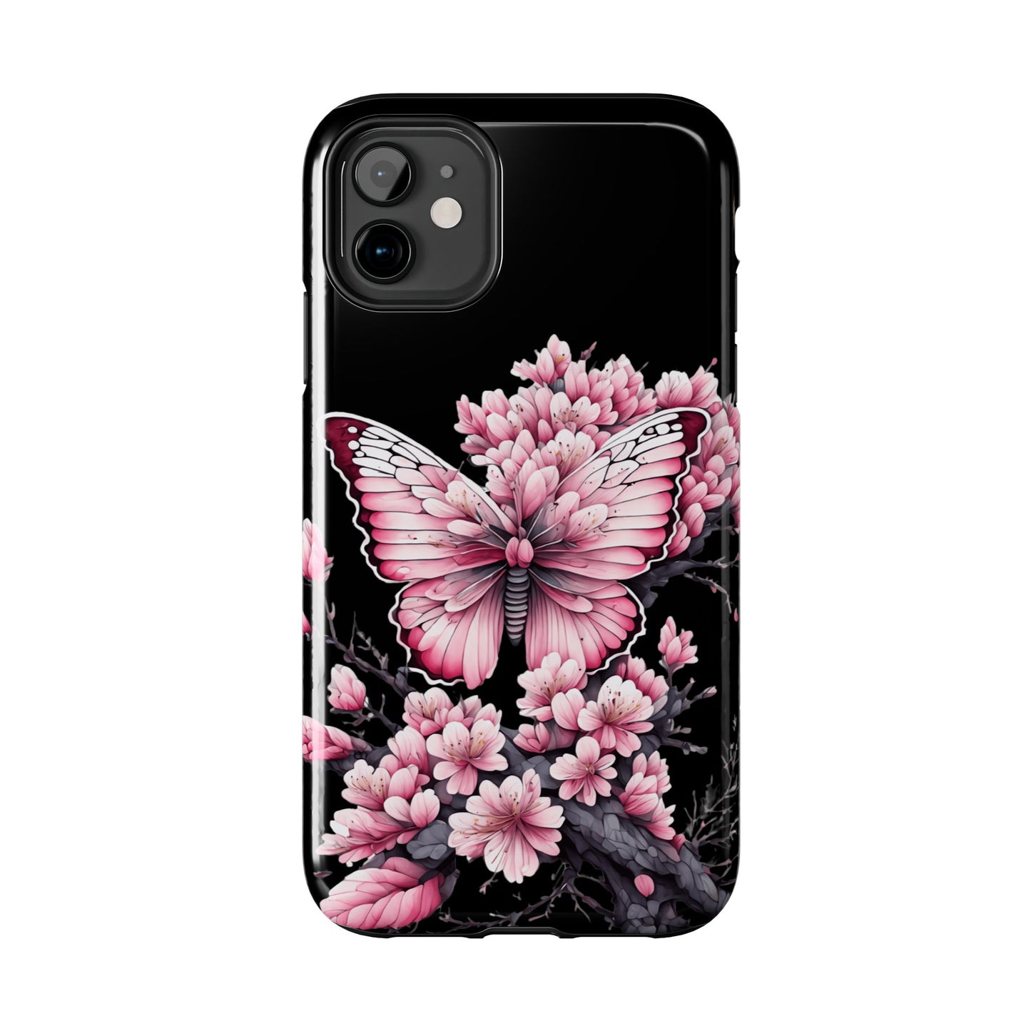 Pink & black floral & butterfly Phone Case- iPhone compatible