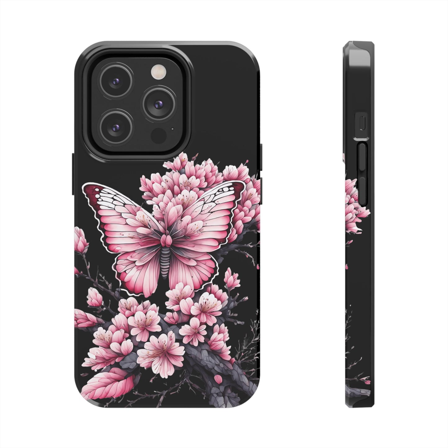 Pink & black floral & butterfly Phone Case- iPhone compatible