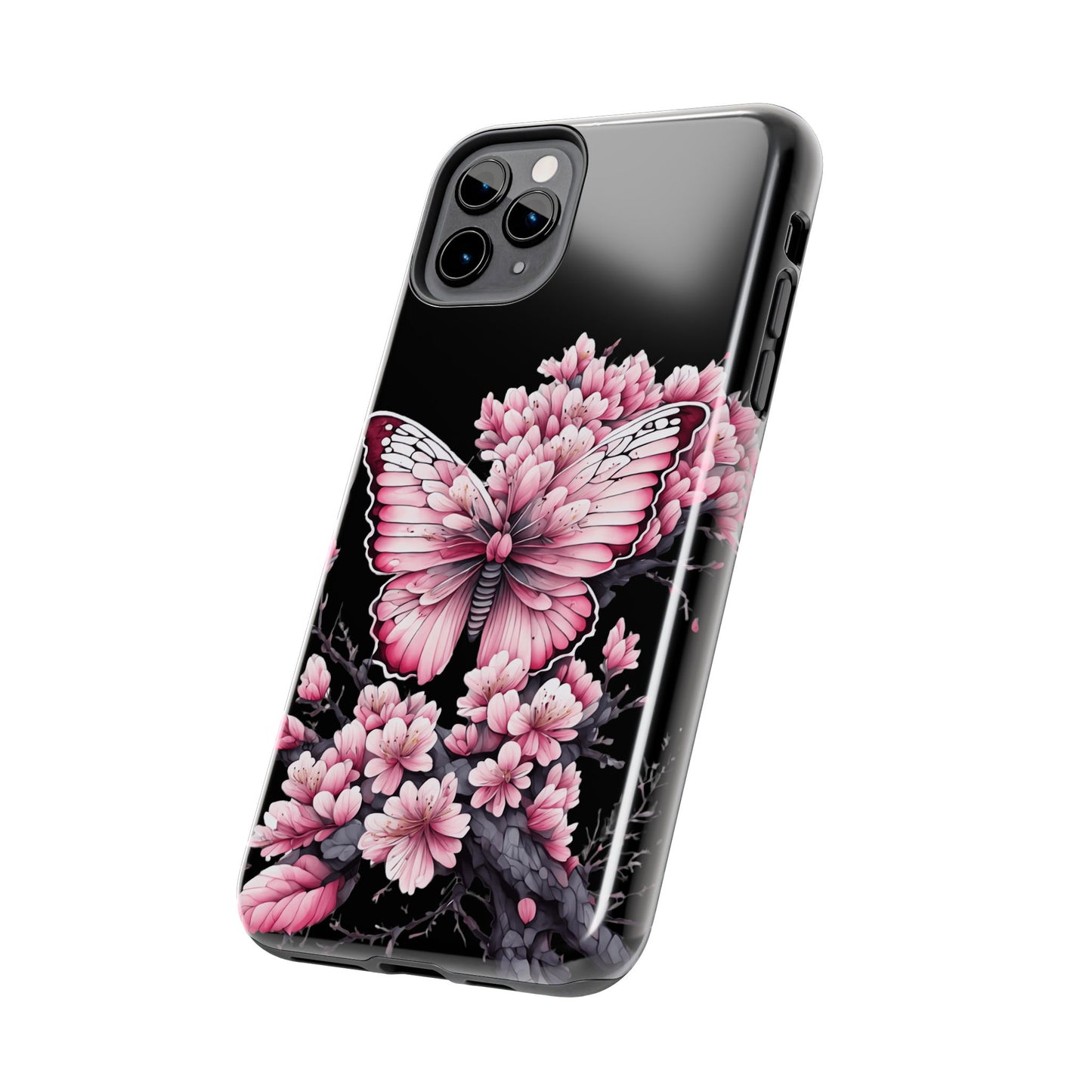 Pink & black floral & butterfly Phone Case- iPhone compatible