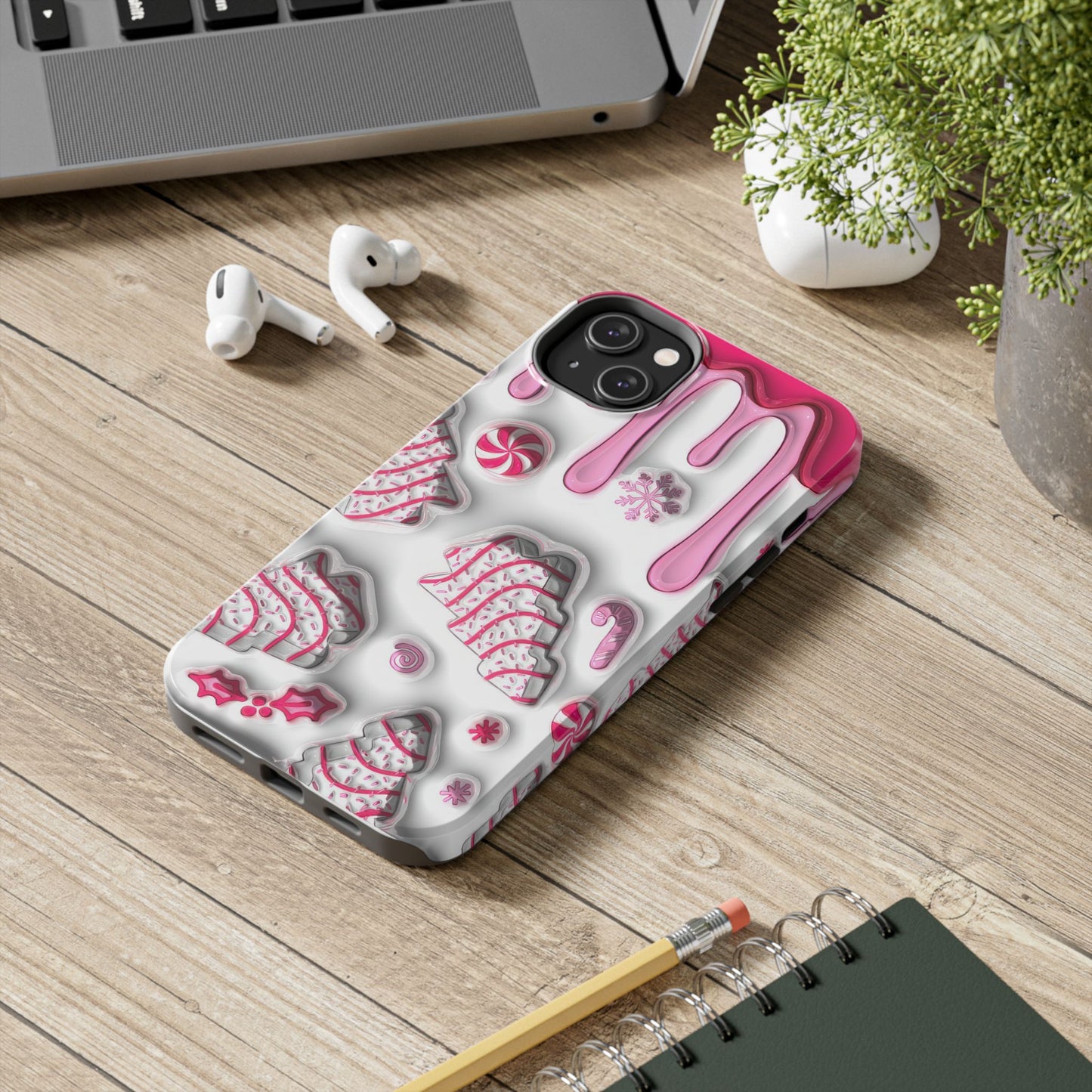 Pink Christmas cake iPhone 16 Case, Christmas iPhone Cover, Festive Holiday Accessory, Cute Xmas Phone Protector, Winter Santa Tech