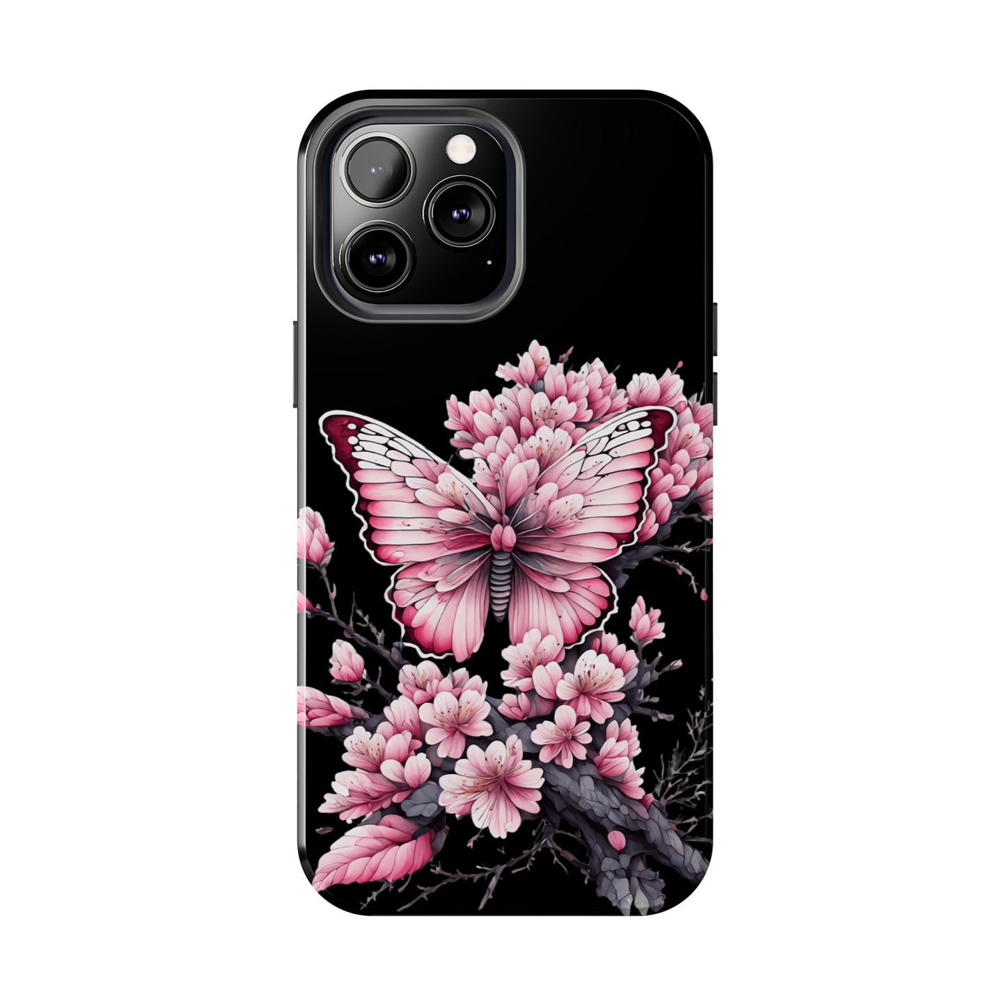 Pink & black floral & butterfly Phone Case- iPhone compatible