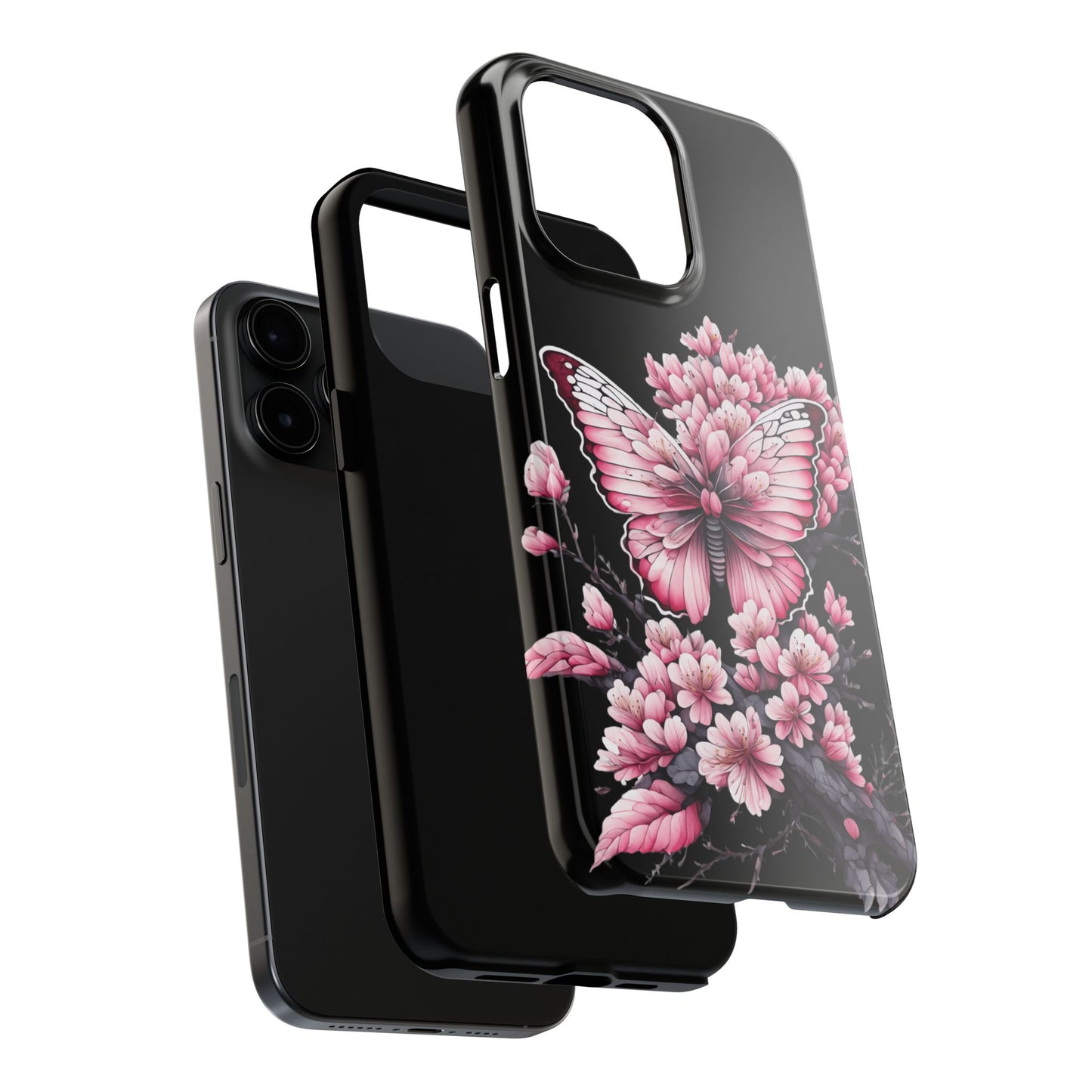 Pink & black floral & butterfly Phone Case- iPhone compatible