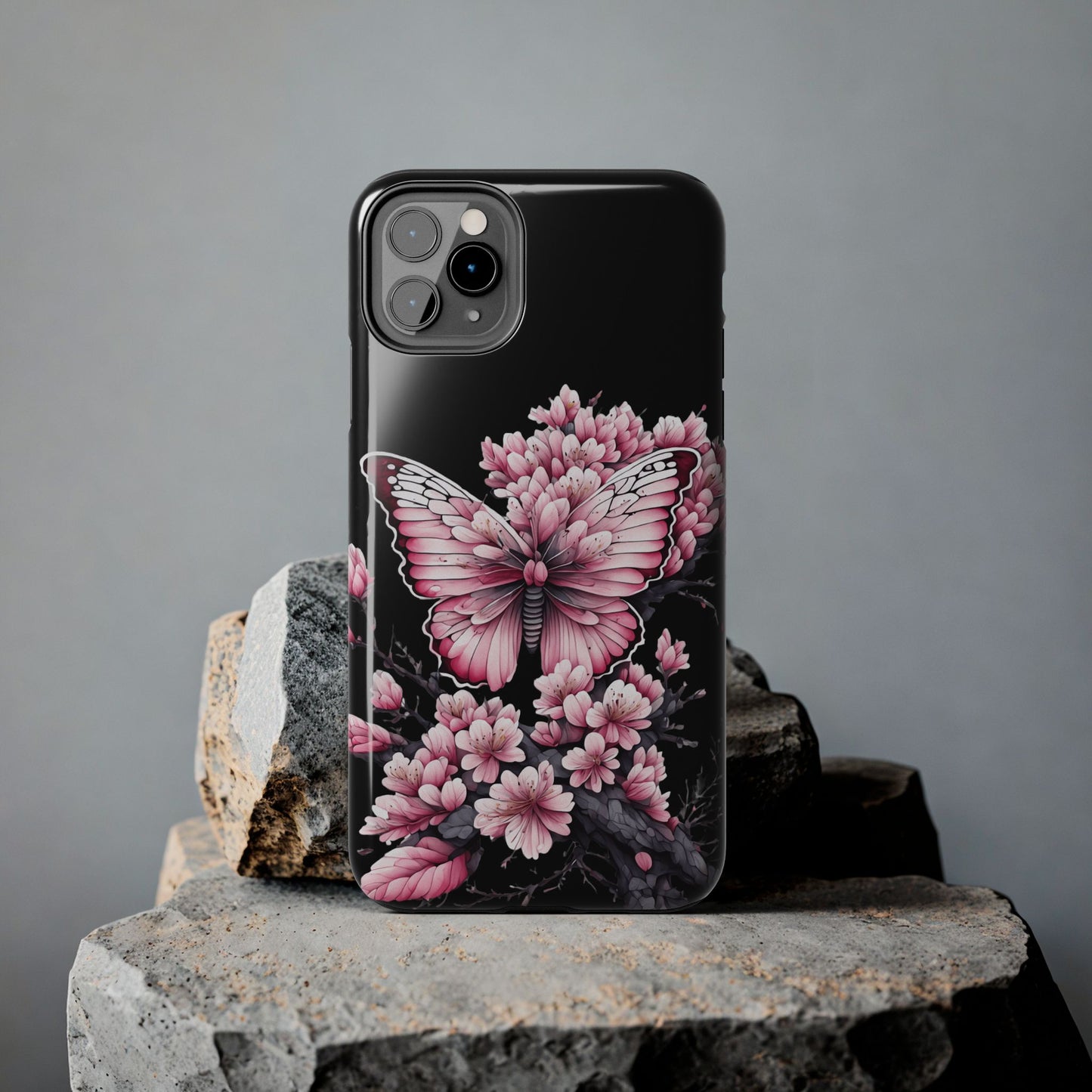 Pink & black floral & butterfly Phone Case- iPhone compatible