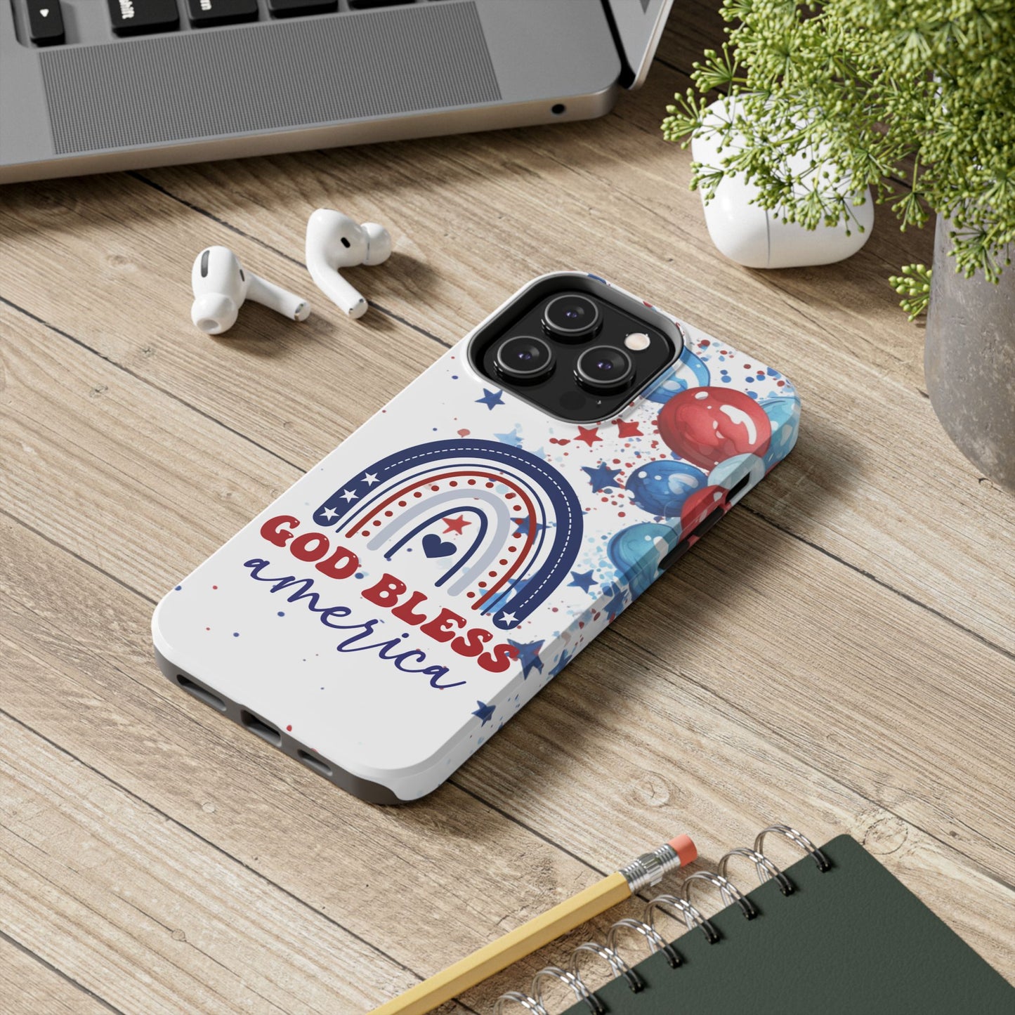 GOD Bless America phone case- 4th of July accessories-Red, white & blue- iPhone compatible