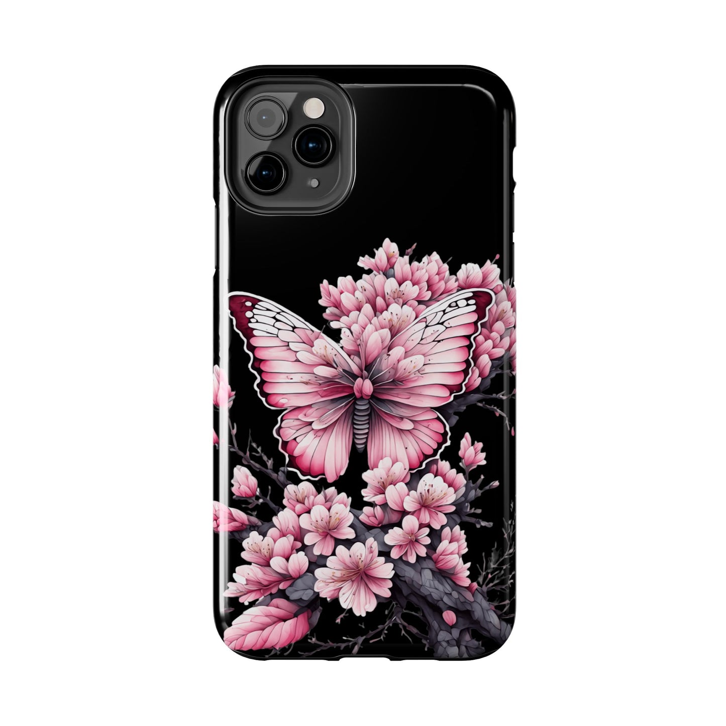 Pink & black floral & butterfly Phone Case- iPhone compatible