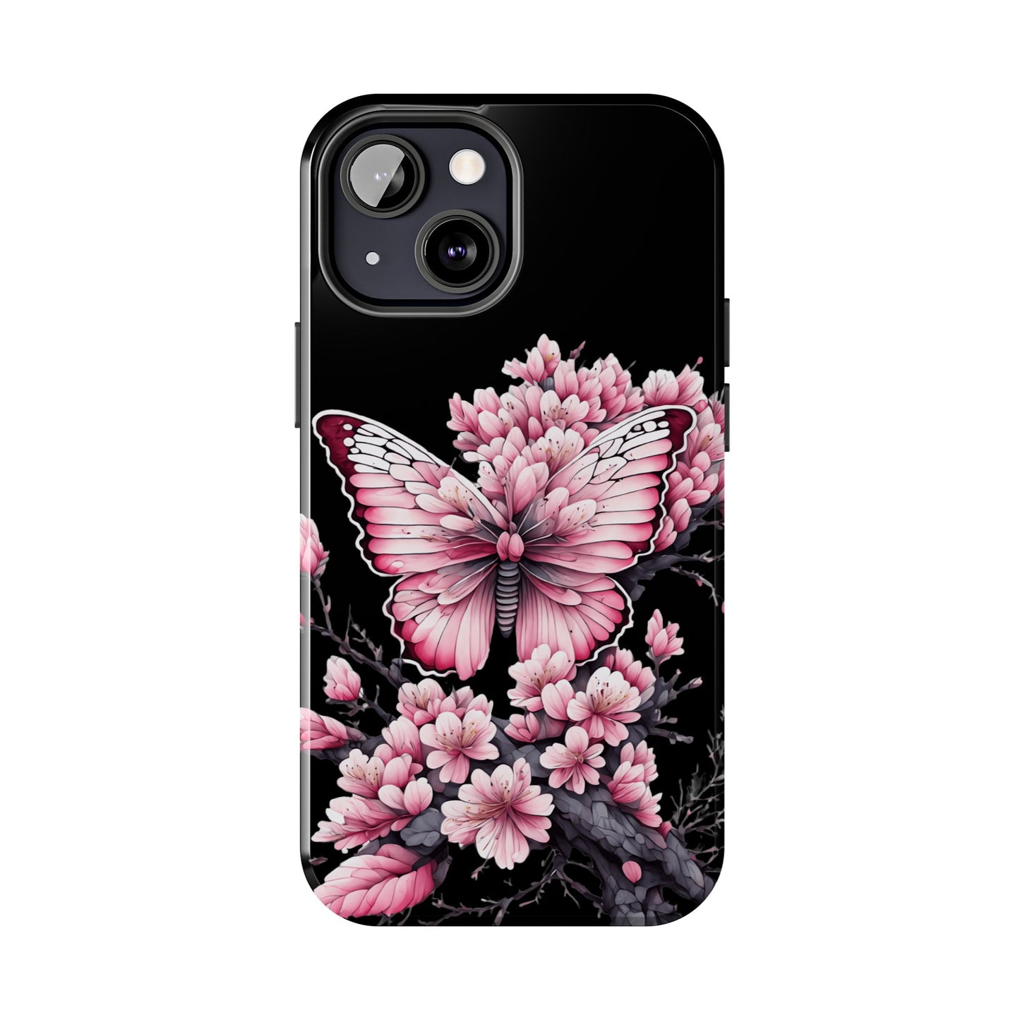 Pink & black floral & butterfly Phone Case- iPhone compatible