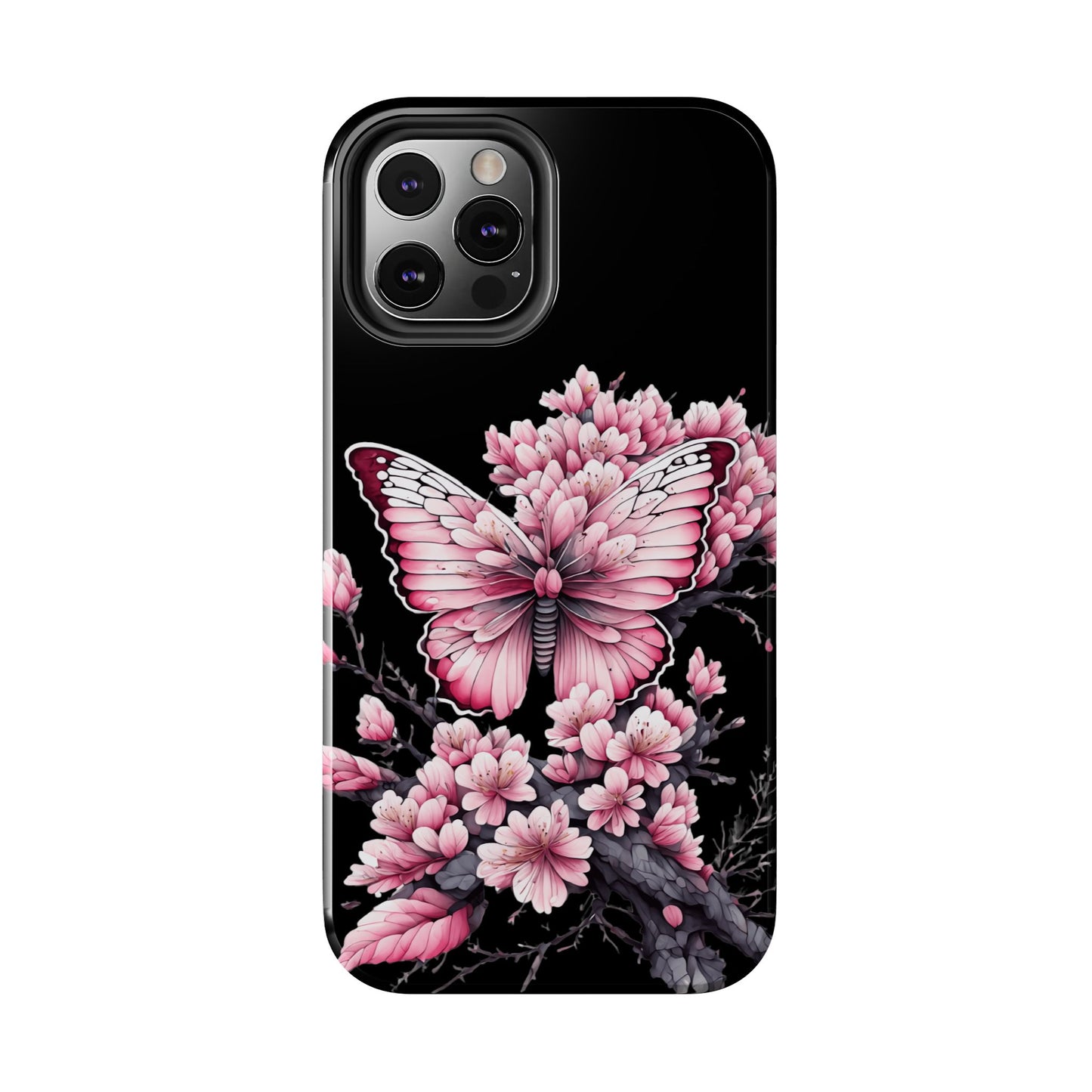 Pink & black floral & butterfly Phone Case- iPhone compatible