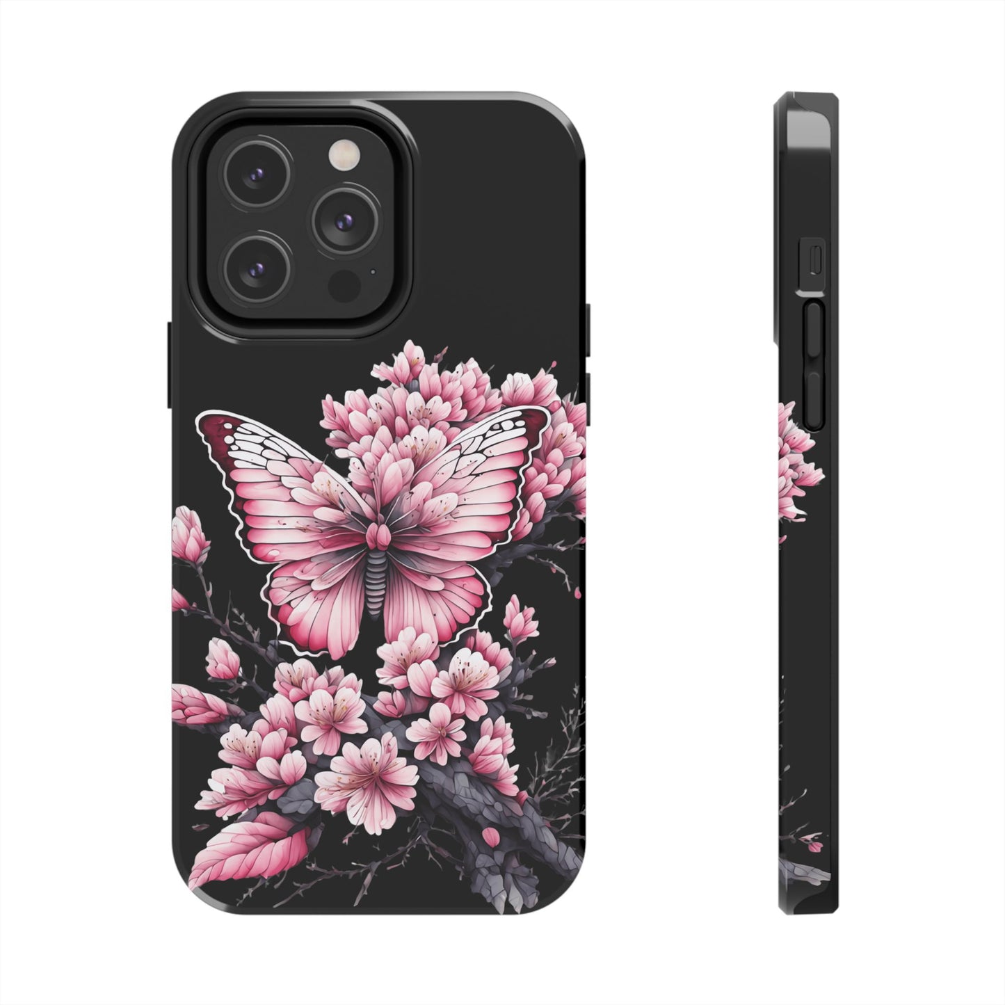 Pink & black floral & butterfly Phone Case- iPhone compatible