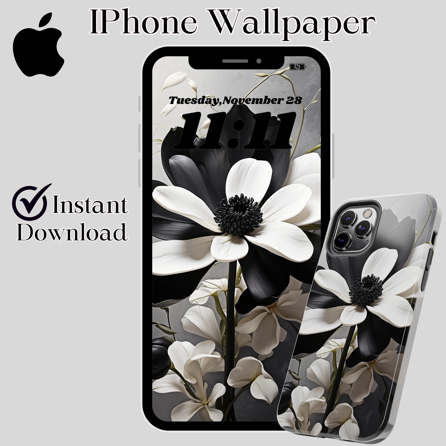IPhone wallpaper/ Classic 3D black & white flower petal