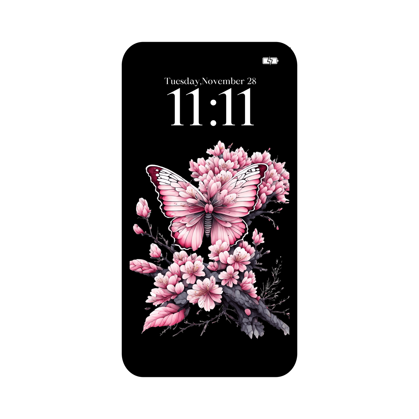 Pink & black butterfly phone wallpaper digital download