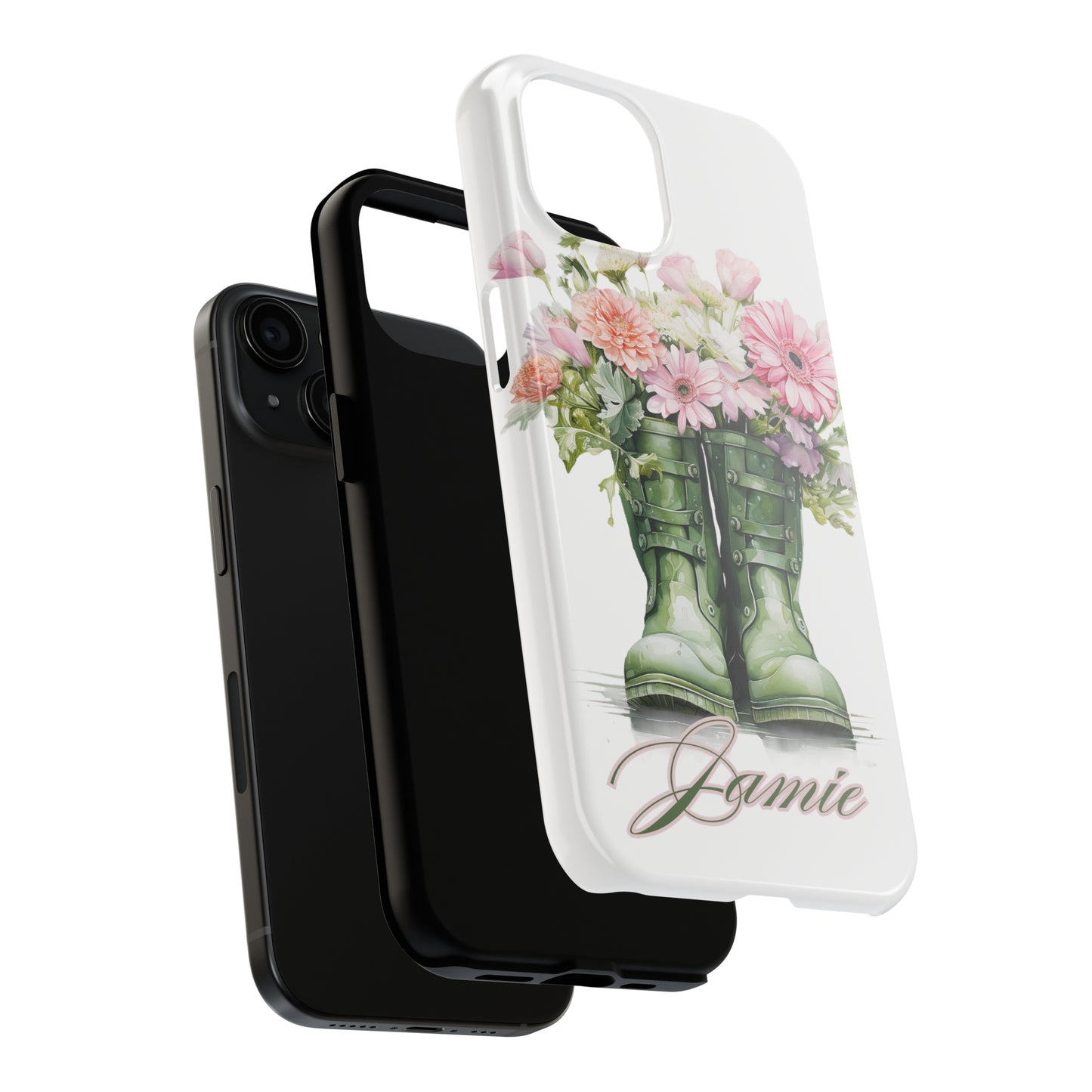 Custom green rainboots & flowers Mother's day personalized iPhone Case