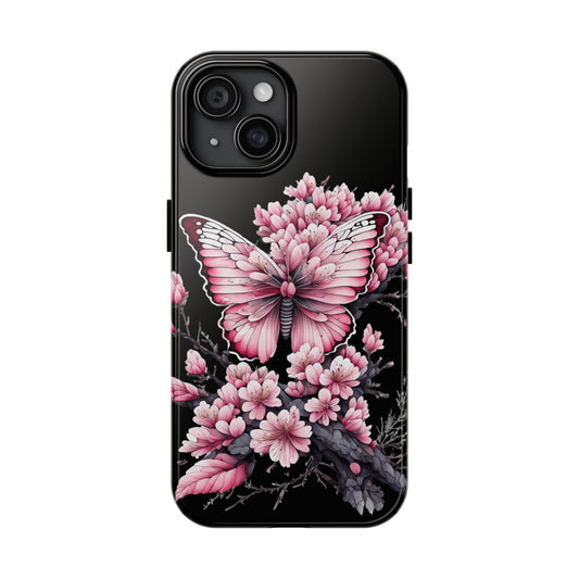 Pink & black butterfly Tough Phone Case iPhone 15 accessories