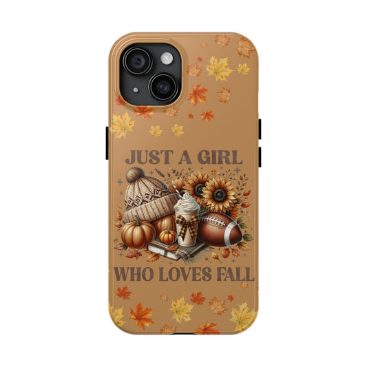 Just a girl who loves fall iPhone case. Fall aesthetics. Compatible with iPhone models 11-15 including all mini, plus, pro & pro max. Custom phone case for smartphones. design for Girls, Woman