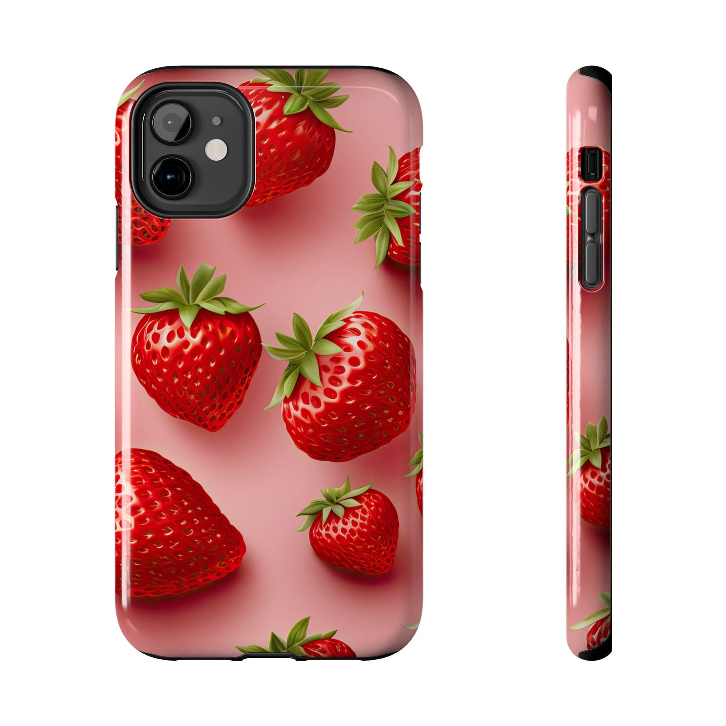 Strawberries & cream summer aesthetics iPhone case. Compatible with iPhone models 11-15 including all mini, plus, pro & pro max. Custom phone case for smartphones. design for Girls, Woman