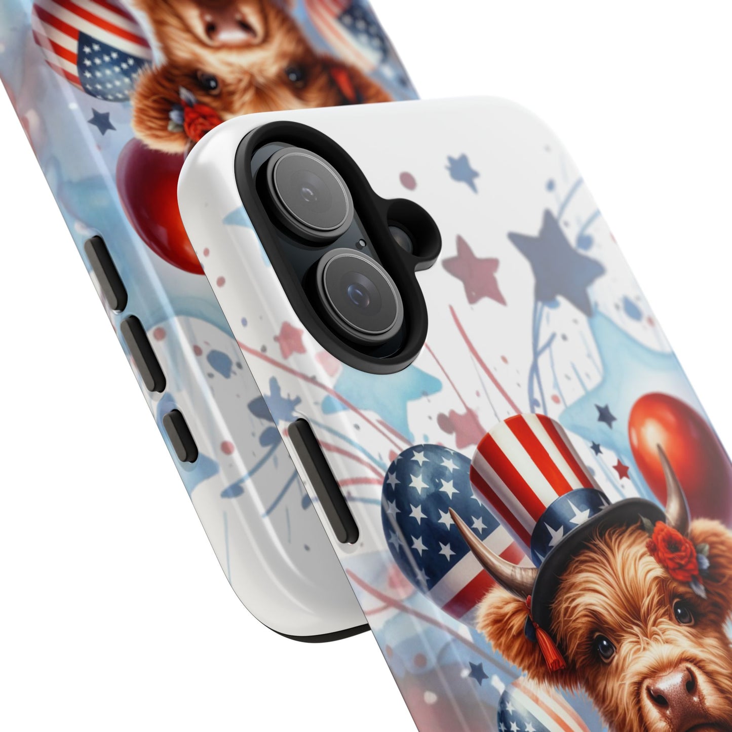 Summer 4th of July holiday Phone Case- Patriotic Highland Cow- iPhone compatible