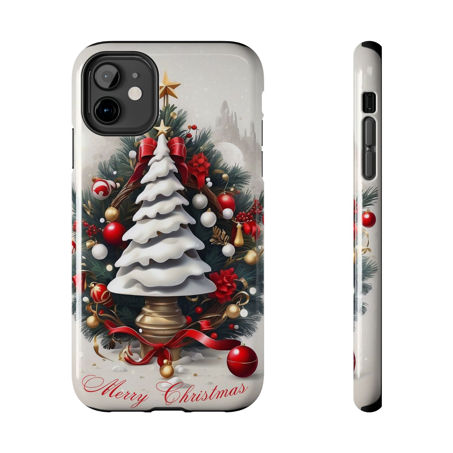 Vintage Christmas tree iPhone case. Compatible with iPhone models 11-15 including all mini, plus, pro & pro max. Custom phone case for smartphones. design for Girls, Woman