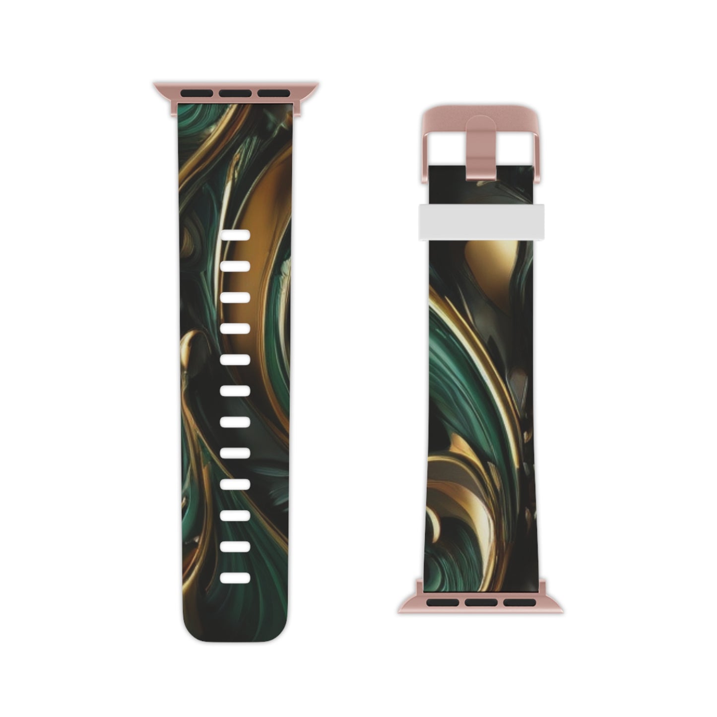 Green & Gold Abstract Art Watch Band for Apple Watch Series 1-9, SE and Ultra, 38-40mm/ 42-44mm