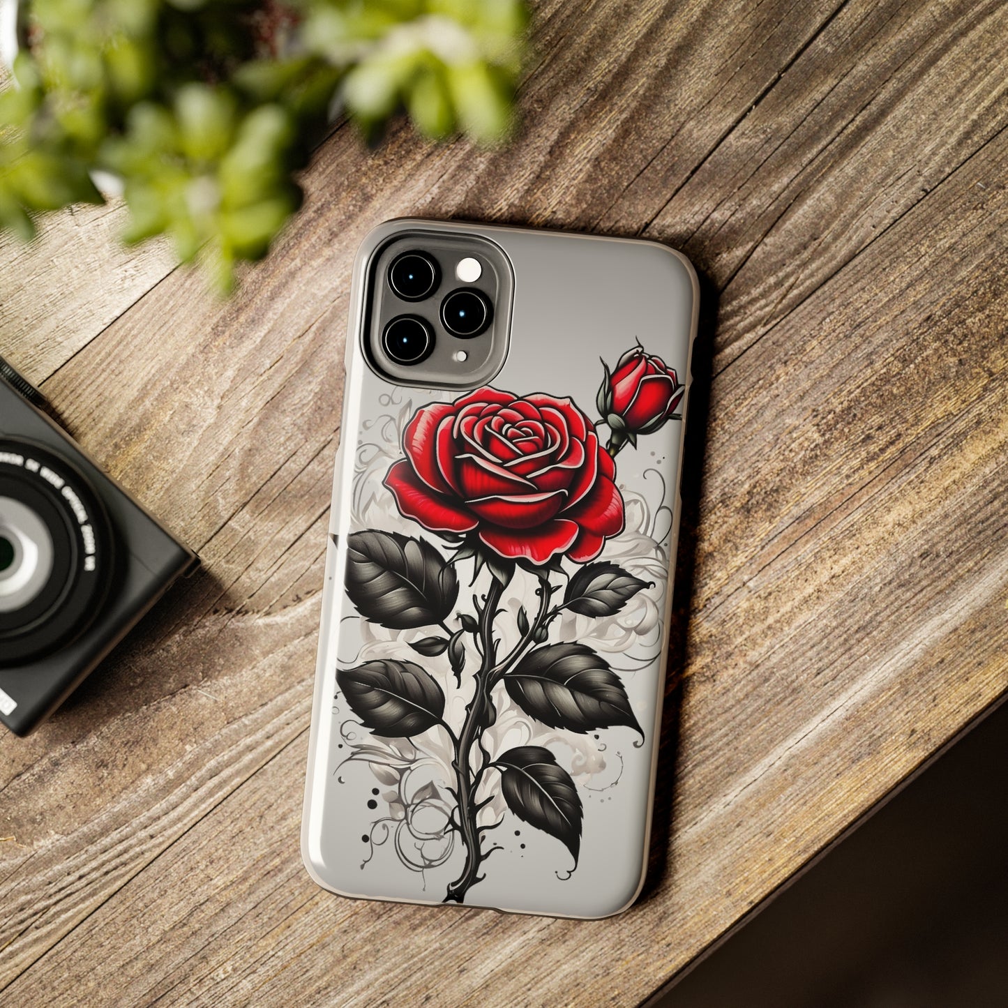 Shaded rose tattoo style/ Tough iPhone Case