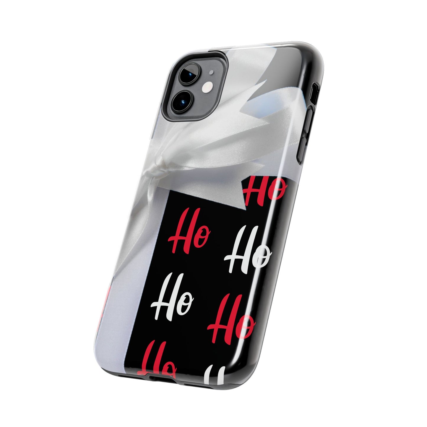 Christmas Ho,Ho,Ho ribbon bow iPhone case. Compatible with iPhone models 11-16 including all mini, plus, pro & pro max. Custom phone case for smartphones. design for Girls, Woman