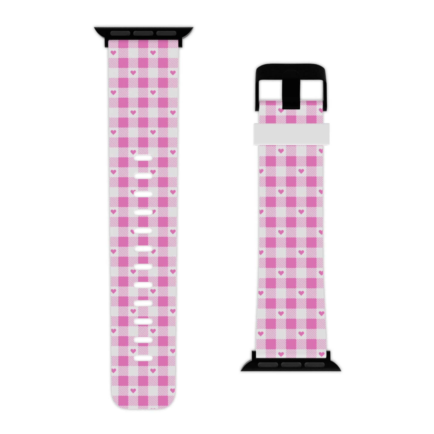 Pink plaid Hearts Watch Band for Apple Watch Series 1-9, SE and Ultra, 38-40mm/ 42-44mm