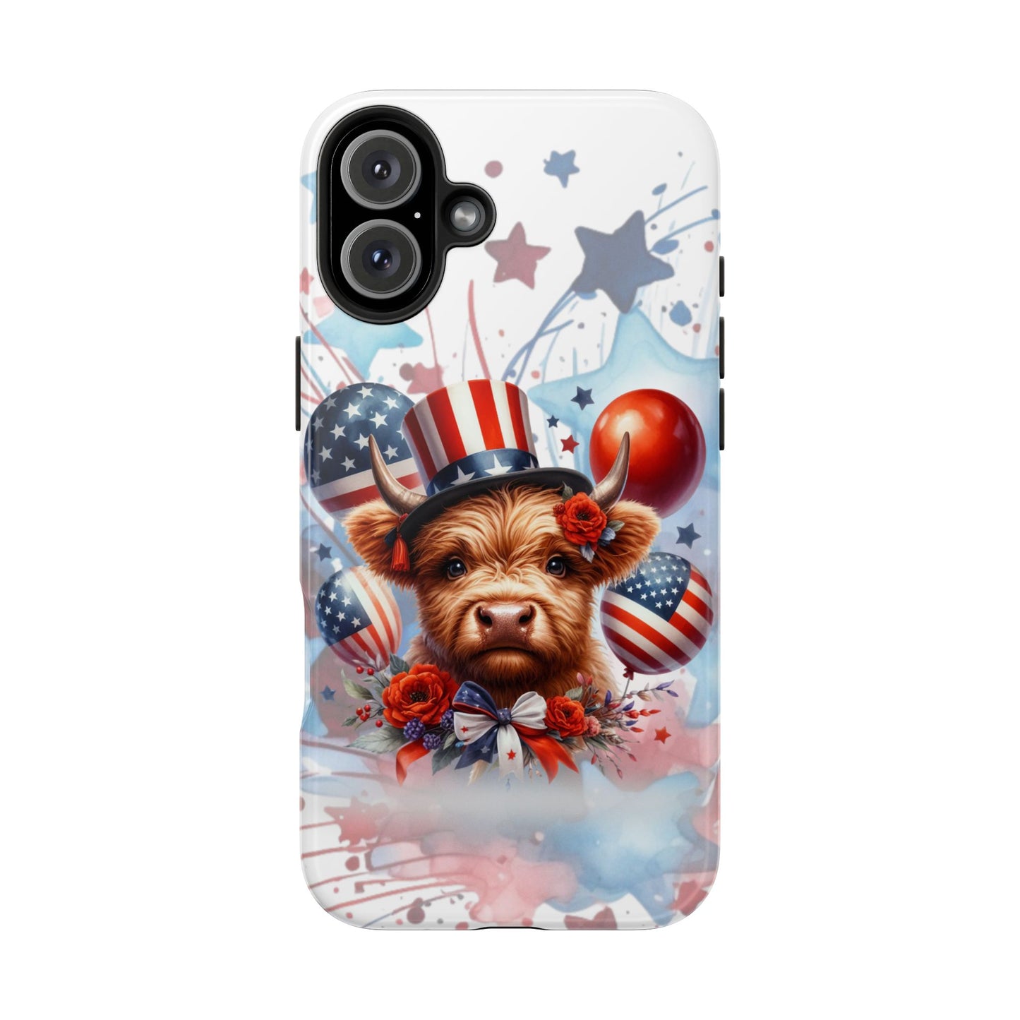 Summer 4th of July holiday Phone Case- Patriotic Highland Cow- iPhone compatible