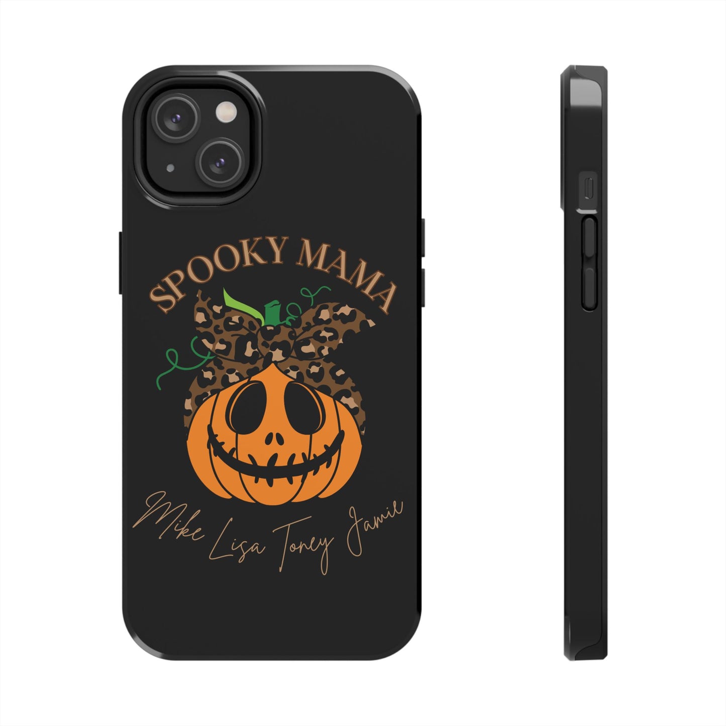 Custom Halloween Spooky Mama personalized iPhone case. Compatible with iPhone models 11, 12, 13, 14, 15 including all mini, plus, pro & pro max