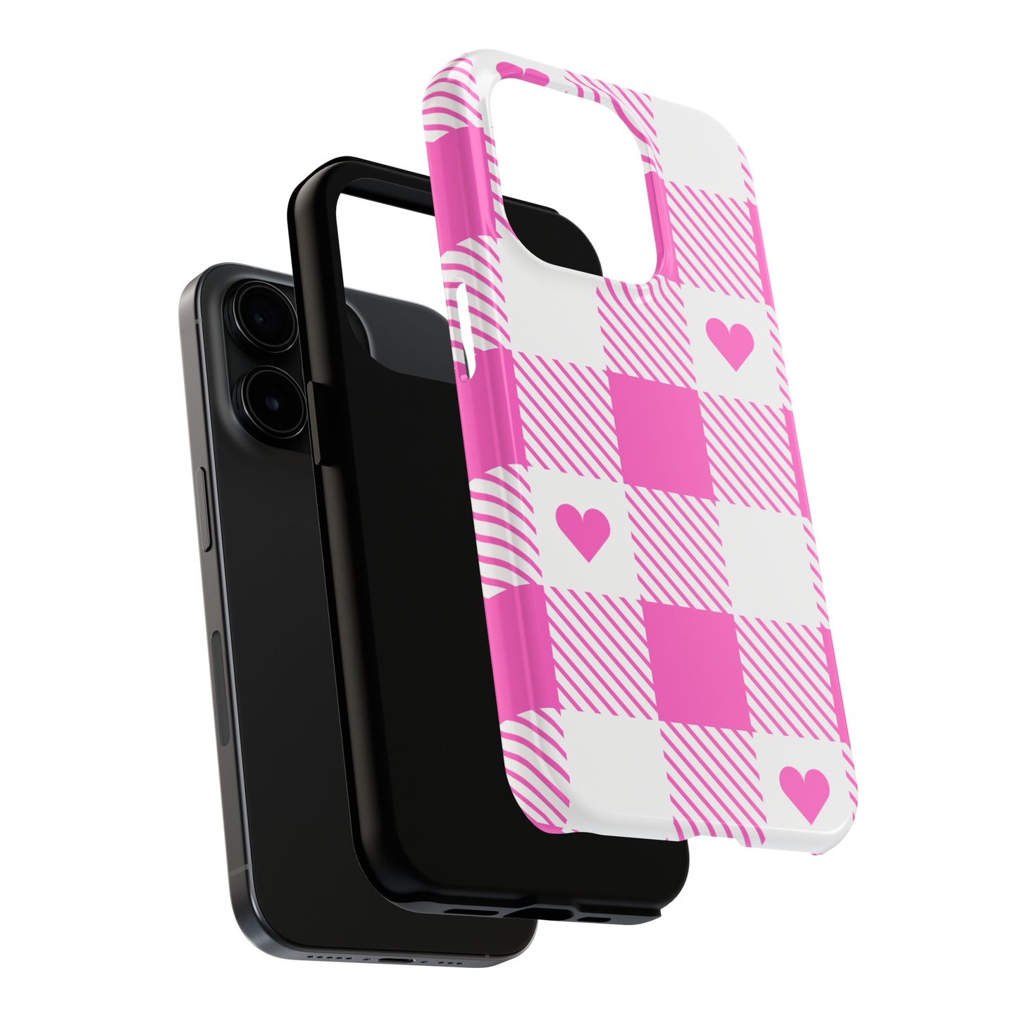 Hearts & Plaid Tough iPhone Case valentines phone case iPhone 15 accessories