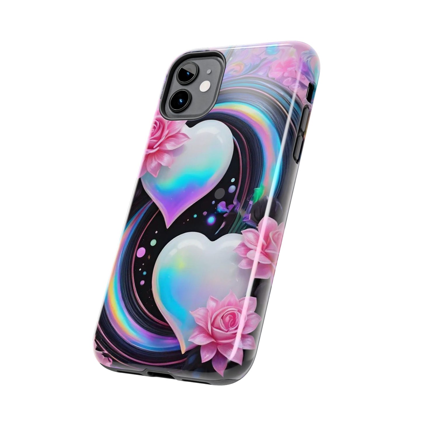 Hearts & rainbows, colorful iPhone Cover, girly Accessory, Cute Phone Protector, artistic Tech