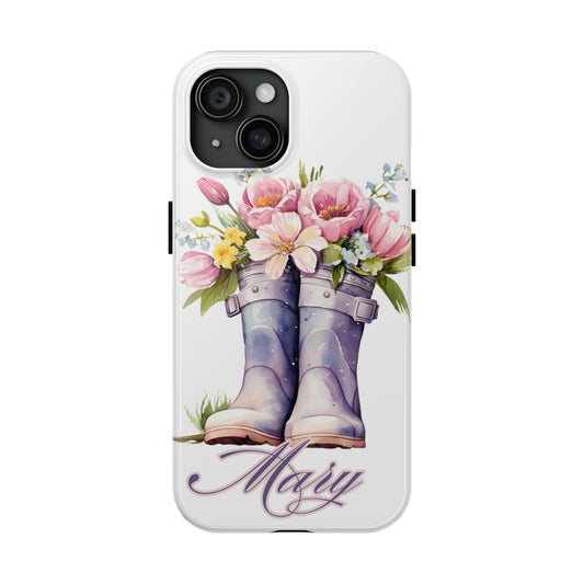 Custom purple rainboots & flowers Mother's day personalized iPhone Case