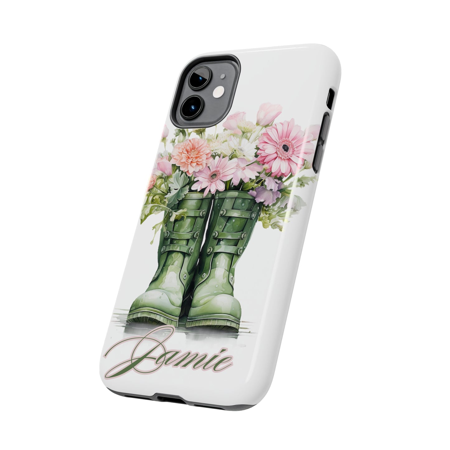 Custom green rainboots & flowers Mother's day personalized iPhone Case