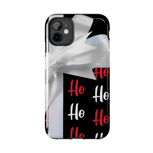 Christmas Ho,Ho,Ho ribbon bow iPhone case. Compatible with iPhone models 11-16 including all mini, plus, pro & pro max. Custom phone case for smartphones. design for Girls, Woman