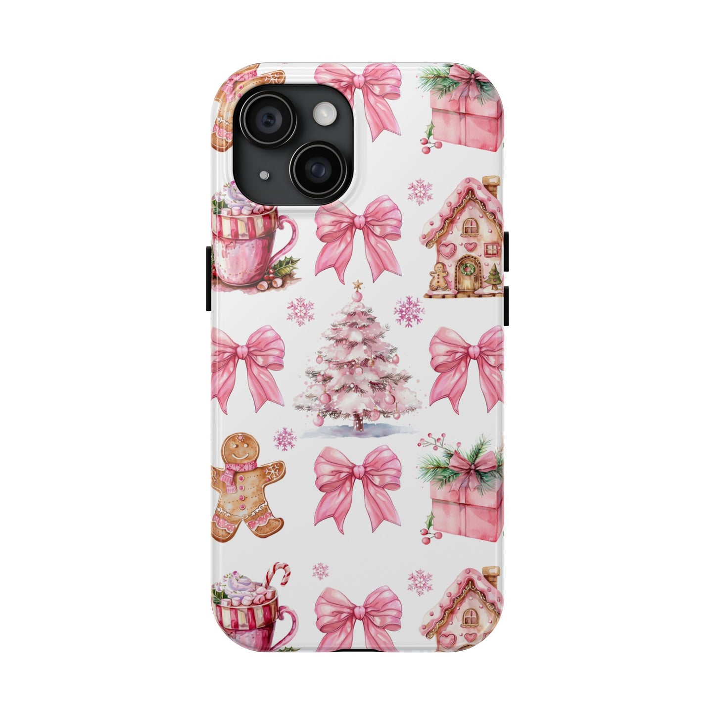 Vintage pink Christmas croquet bows iPhone case. Compatible with iPhone models 11-16 including all mini, plus, pro & pro max