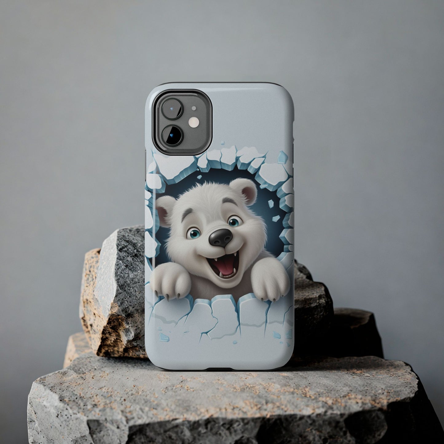 Winter breakout polar bear iPhone case. Compatible with iPhone models 11-16 including all mini, plus, pro & pro max. Custom phone case for smartphones. design for Girls, Woman