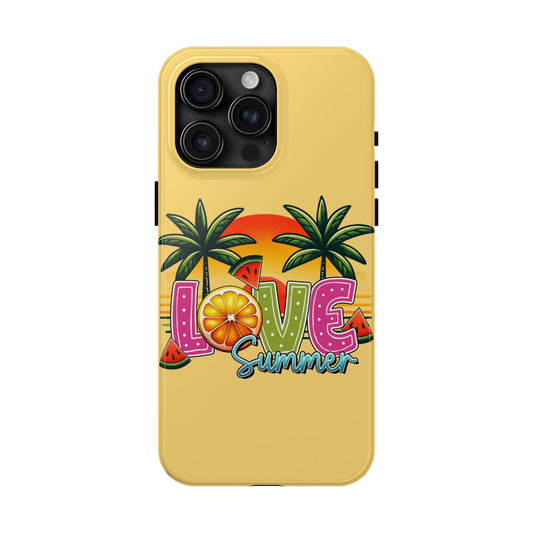 Yellow love summer aesthetics iPhone case. Compatible with iPhone models 11-15 including all mini, plus, pro & pro max. Custom phone case for smartphones. design for Girls, Woman