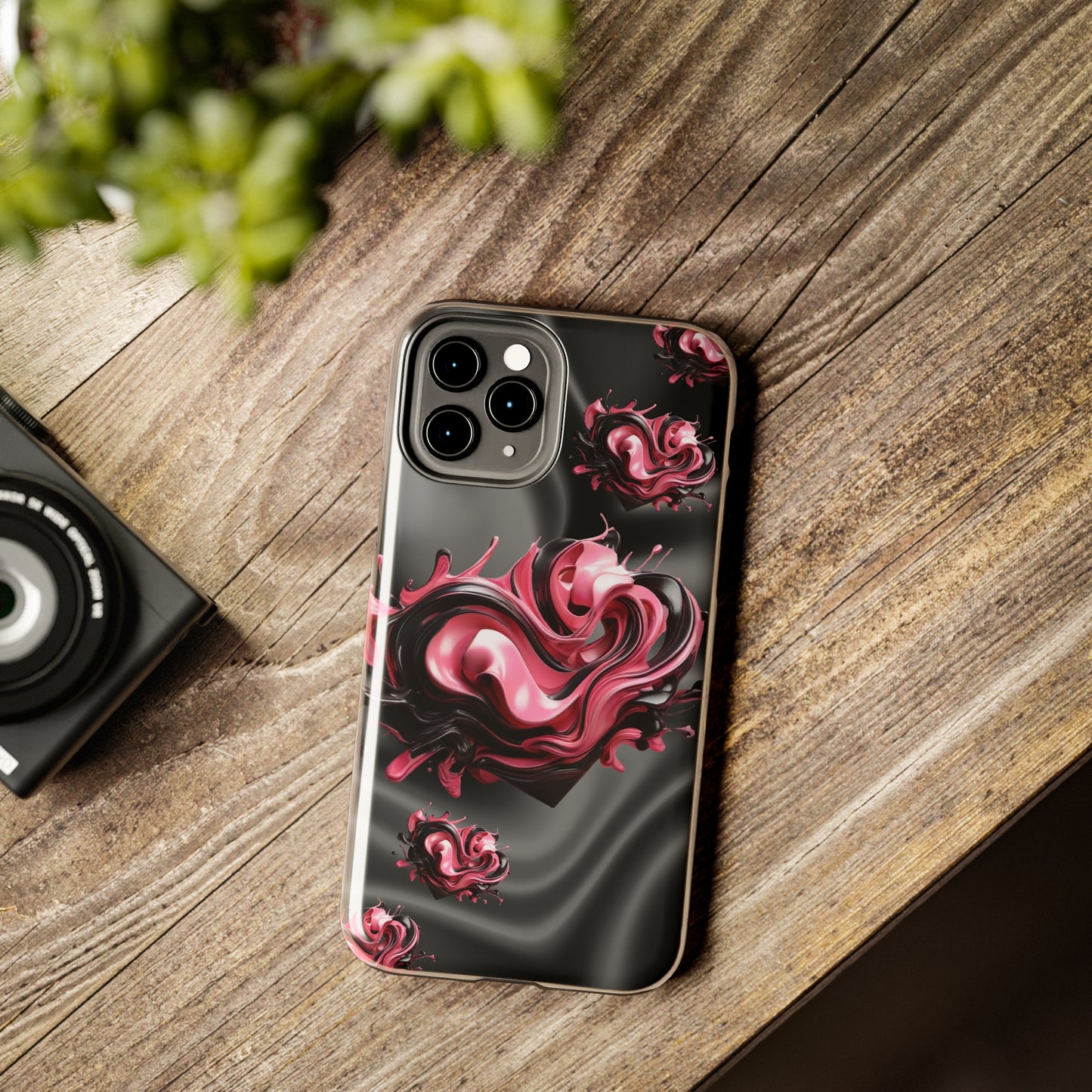 Pink & Black abstract hearts Tough iPhone Case iphone14 accessories