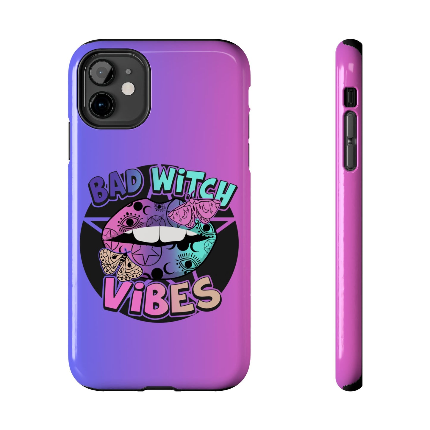 Colorful Bad Witch Vibes iPhone case. Compatible with iPhone models 11-15 including all mini, plus, pro & pro max. Custom phone case for smartphones. design for Girls, Woman