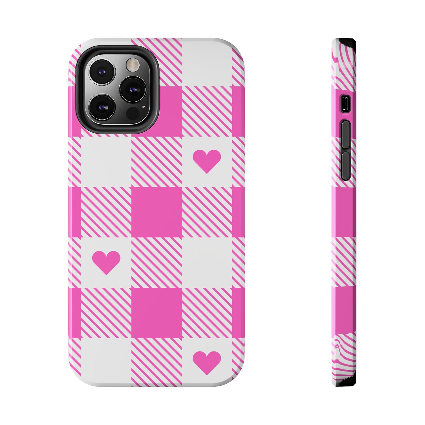 Hearts & Plaid Tough iPhone Case valentines phone case iPhone 15 accessories